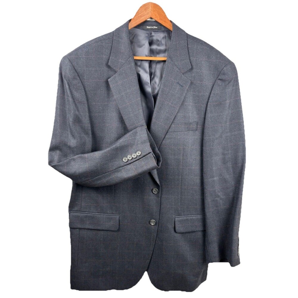 CHAPS Mens Dark Gray Herringbone Wool 2 Button Sport Coat Blazer Jacket SIZE 44R